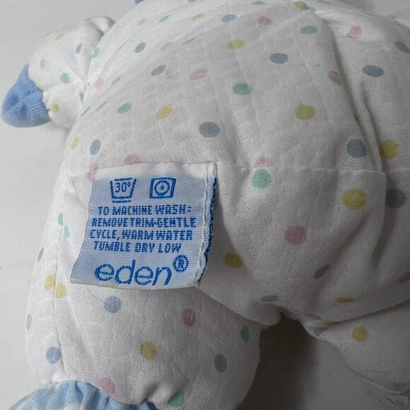 Vintage Eden Plush Teddy Bear Blue Velour Face Polka Dots Stripes Rattle Lovey - Picture 4 of 6